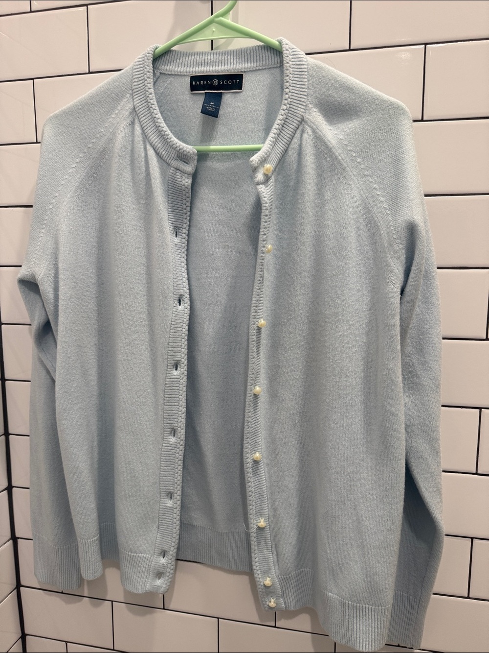 Karen Scott Pale Blue Pearl-Button Cardigan